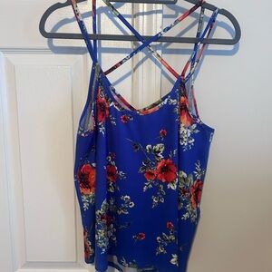 Papermoon cobalt Blue and Red Floral strappy tank top - size large
